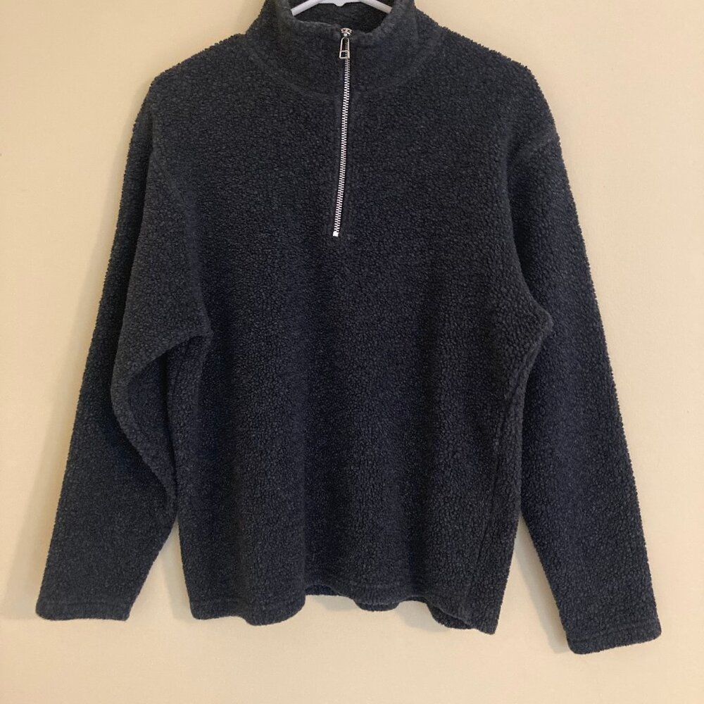 Old Navy, Faux Sherpa, Half Zip Pullover, Charcoal Grey, Size Small